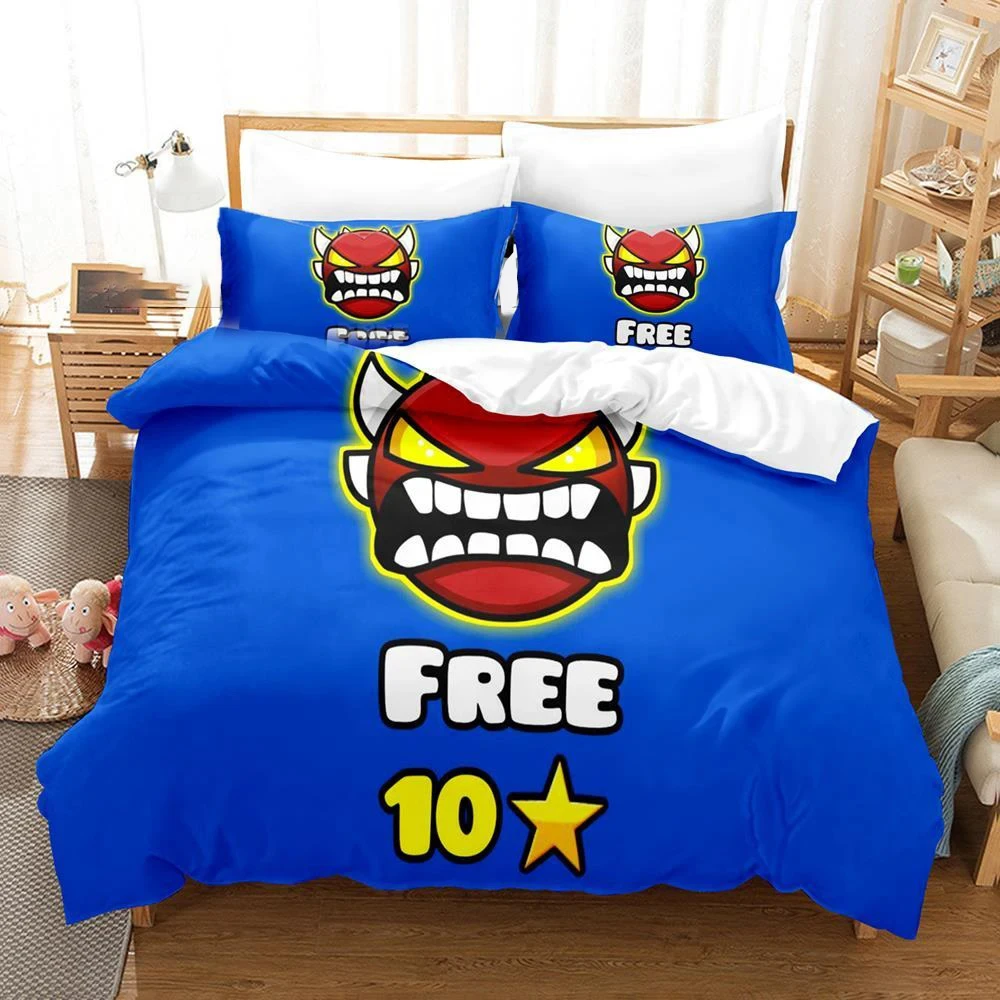 

3D Game Geometry Dash Bedding Set Duvet Cover Comforter Bed Set Quilt Cover Pillowcase King Queen Twin Size Boys Girls Adults