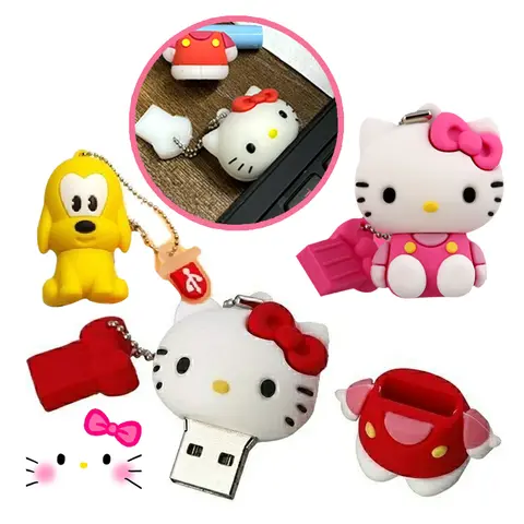 핑크 카와이 헬로 키티 U 디스크 만화 귀여운 하라주쿠 소녀 가방 펜던트 4G 컴퓨터 U 디스크 크리 에이 티브 매력 생일 선물 장식