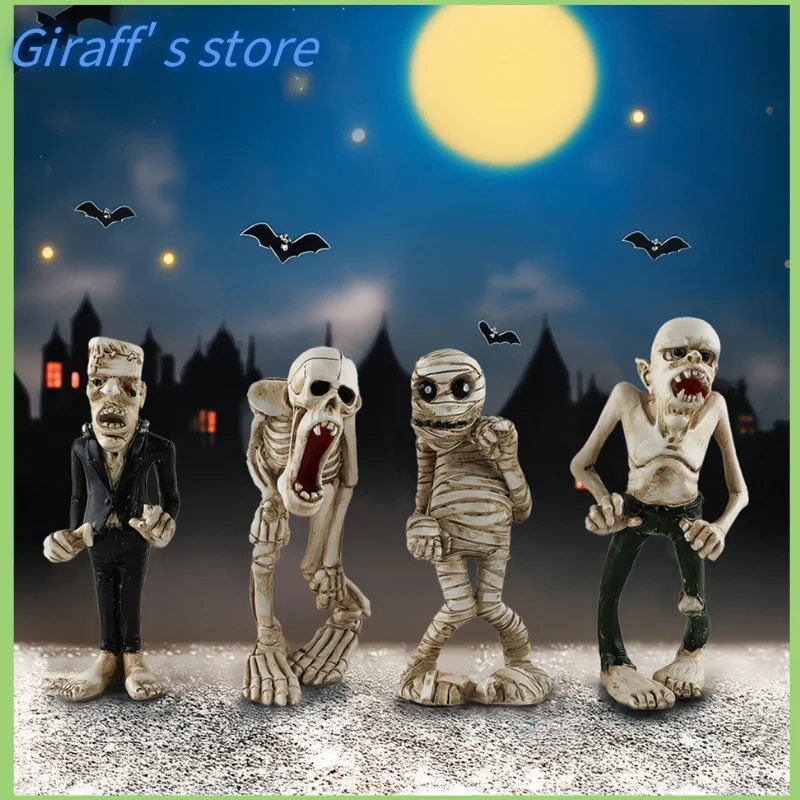 Spooky Halloween Mini Mummy Zombie Skeleton Statues Garden Figurine for Home Indoor Outdoor Decor Halloween Figurine Desktop Dec