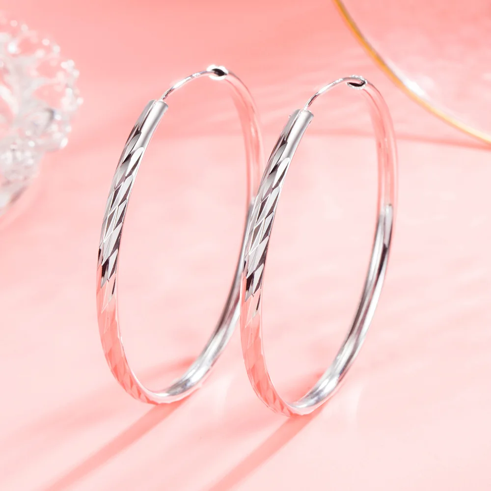 925 Sterling Silver 3/4/5/6 CM ​Meteor Shower Hoop Earrings For Women Luxury Jewelry Accessories Gift Female