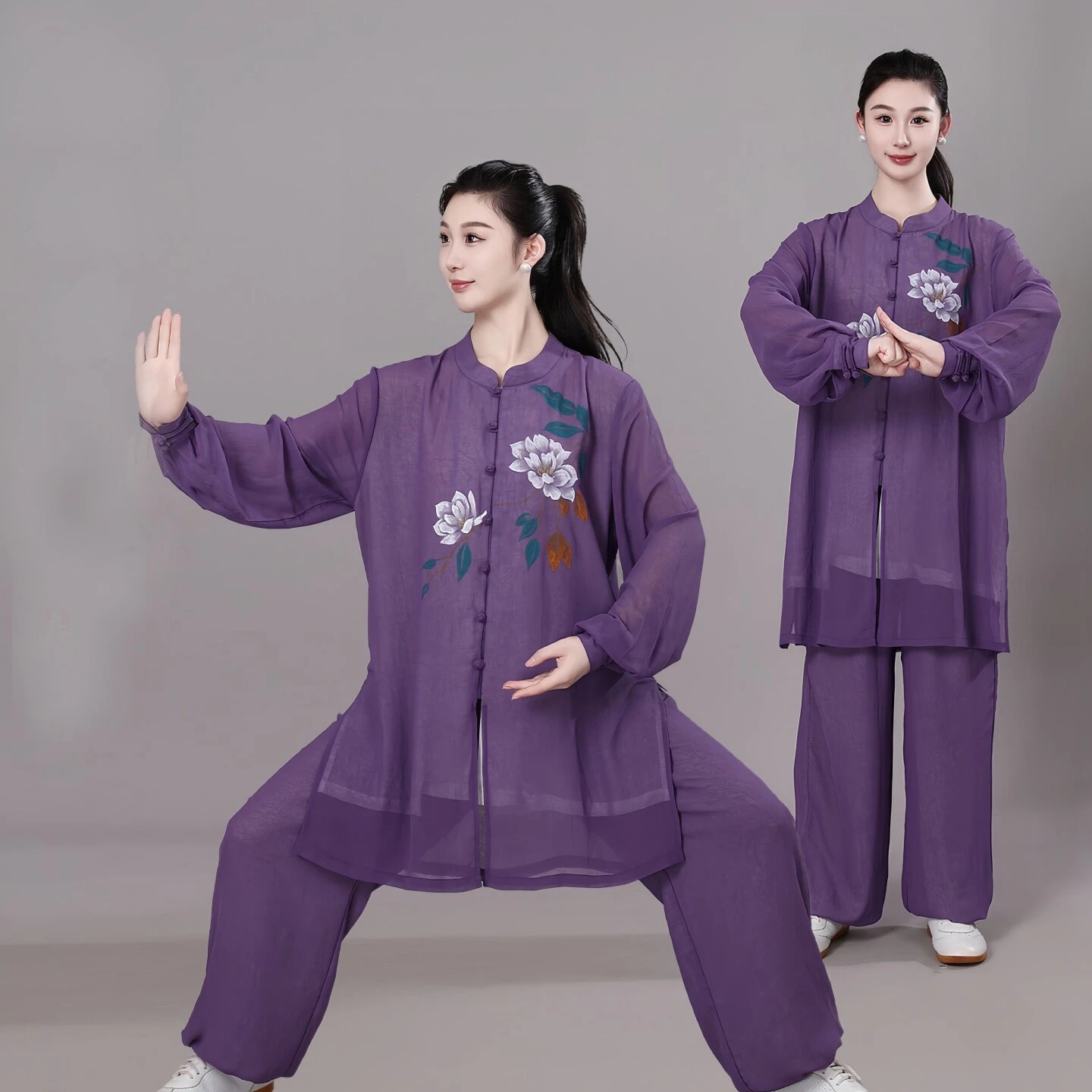 Chinese Kung Fu Suit Tai Chi Clothing Martial Arts Traditional Taijiquan Practice Exercise Flower Print Breathable Tops +pants