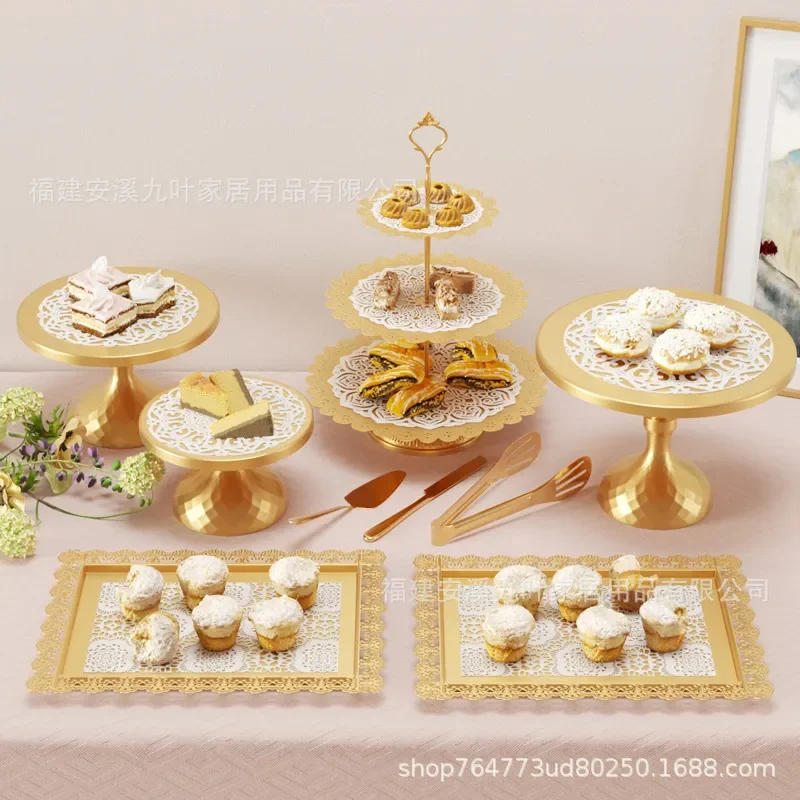 European Wrought Iron Cake Rack Set Wedding Ornament Dessert Shop Snack Rack Wine Party Props Cake Plate Stand Display Holder