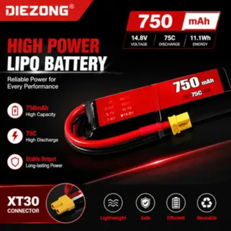 Lipo Battery 750mAh 14.8V 4S 75C for RC Quadcopter Helicopter FPV Racing Drone Spare Parts Rechargeable Battery High-Quality