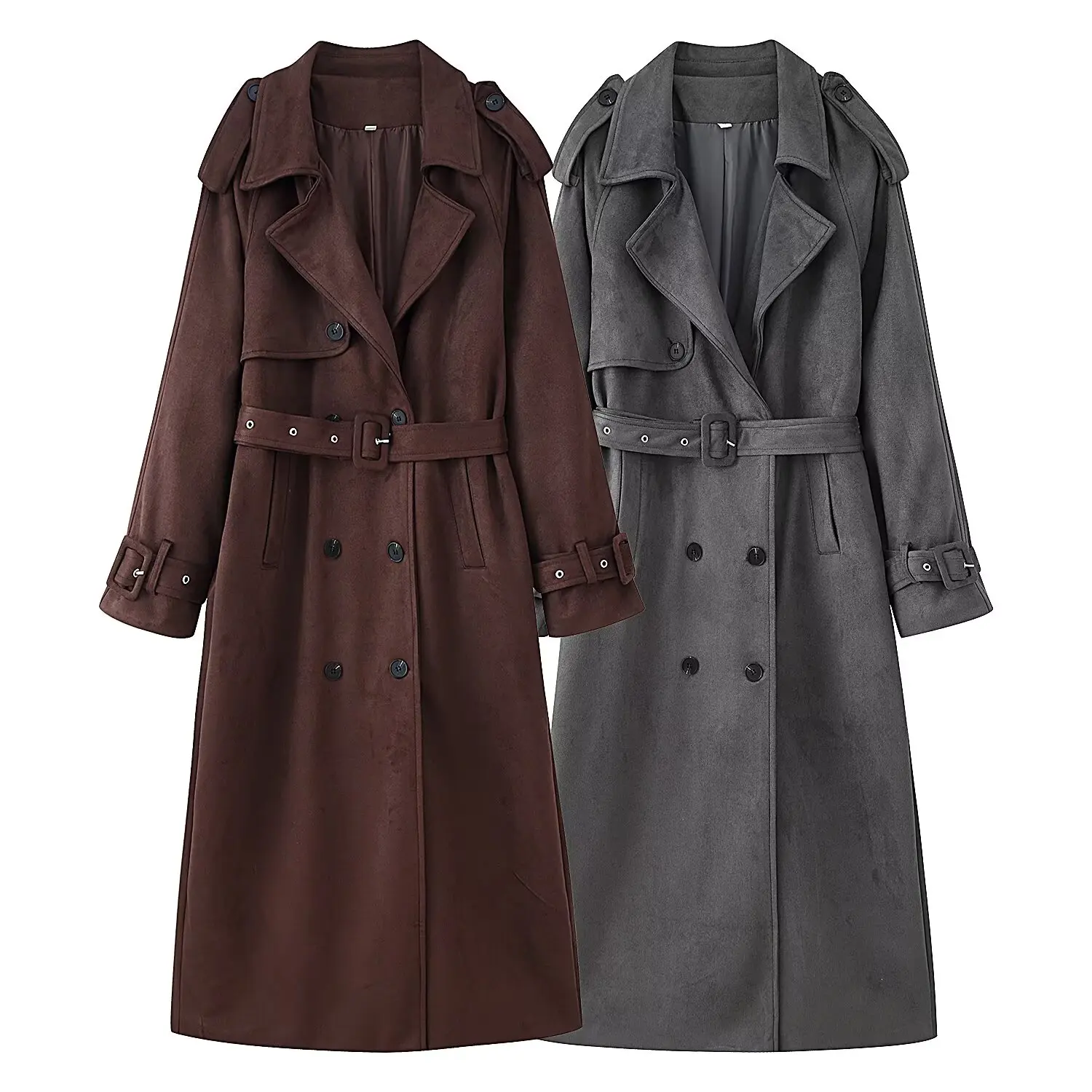

DiYiG WOMAN 2025 Autumn New Fashion with Belt Coat Chic Double-breasted with Shoulder Sleeve Long Coat Outerwear Mujer