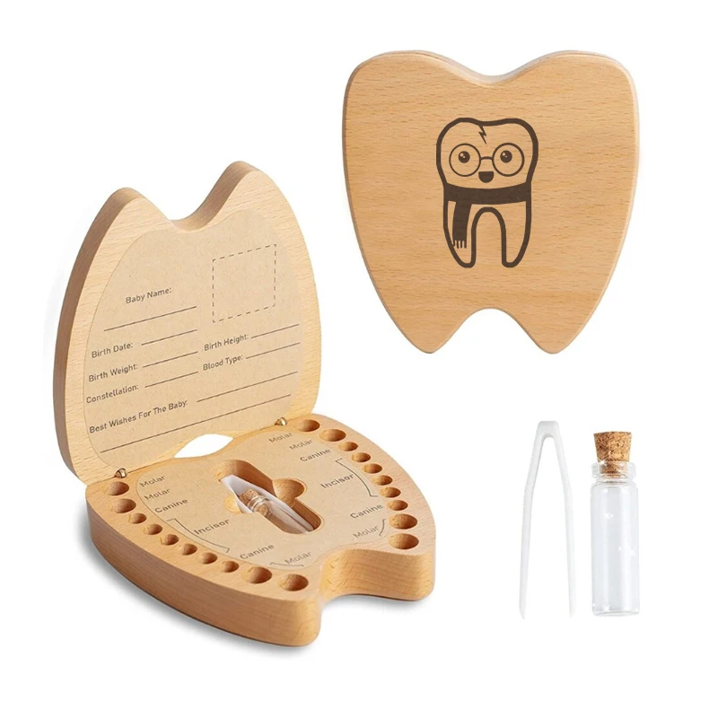 Tooth Fairy Box Baby Tooth Laser Engraved Cartoon Pattern Tooth Keepsake Box Baby Gift Wood Baby Tooth Box Teeth Box