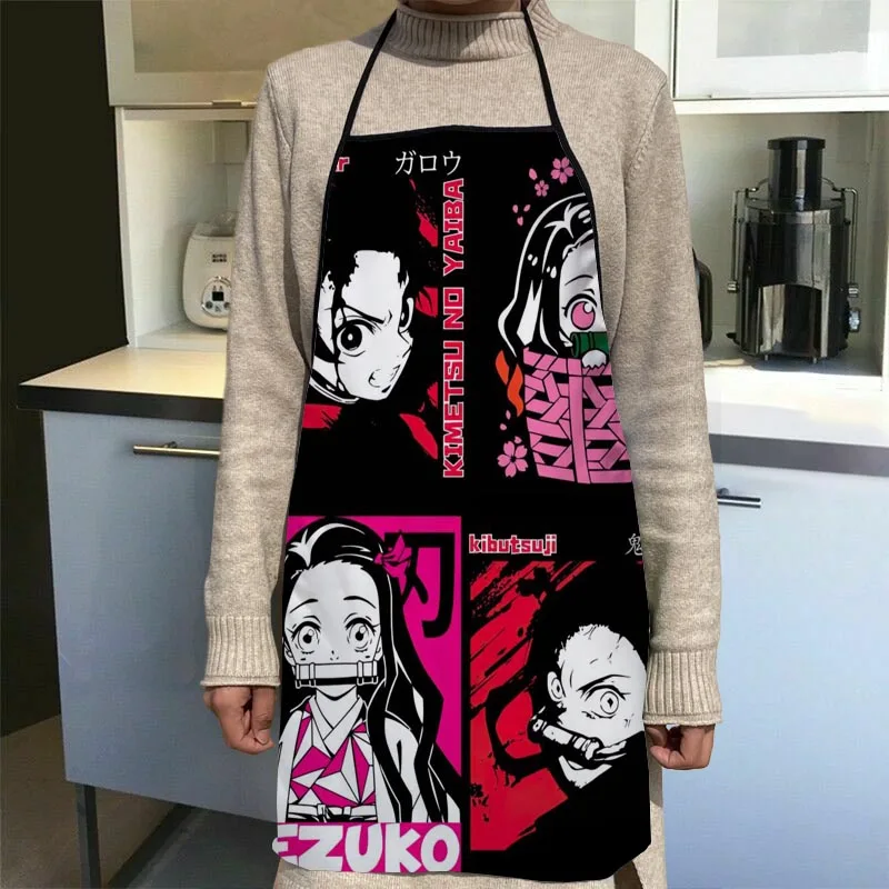 Anime Kimetsu No Yaiba Apron Kitchen Aprons For Women Oxford Fabric Cleaning Pinafore Home Cooking Accessories Apron 1014