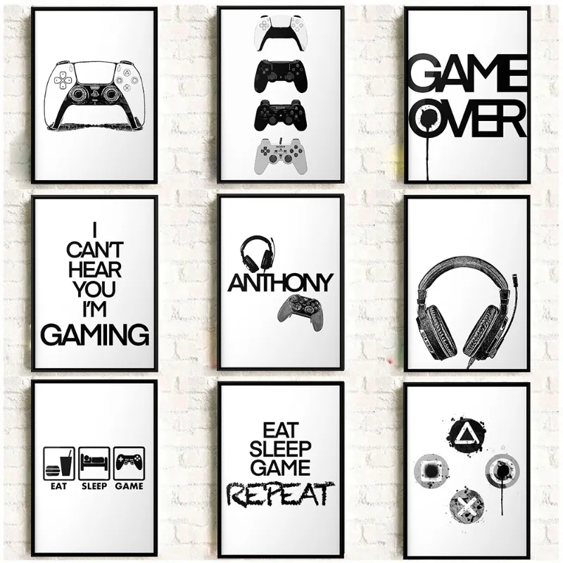 Modern Gaming Sign Quotation Poster Game Accessories Gamepad Earphone Canvas Painting Wall Art for Gamer Room Home Decor Gift