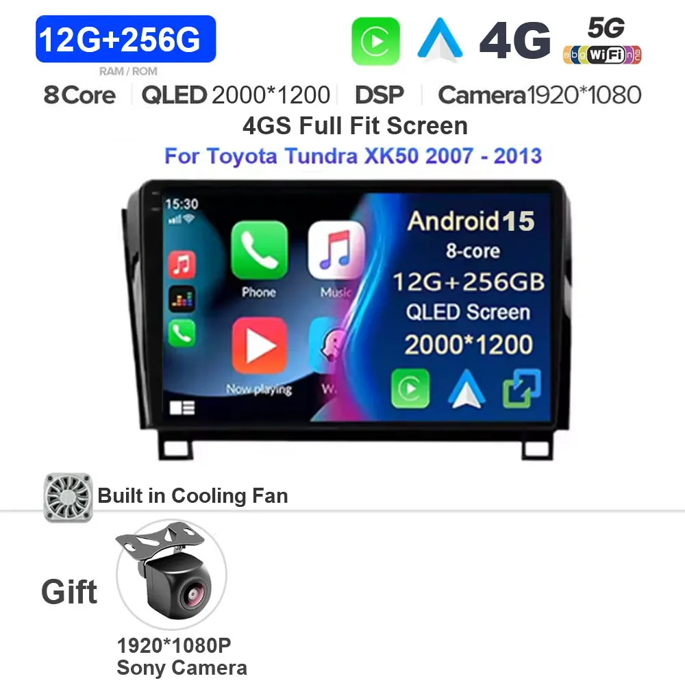 Android 15 Voor Toyota Tundra XK50 2007-2013 Sequoia XK60 2008-2017 Carplay Auto Radio Multimedia Video speler 5G WIFI