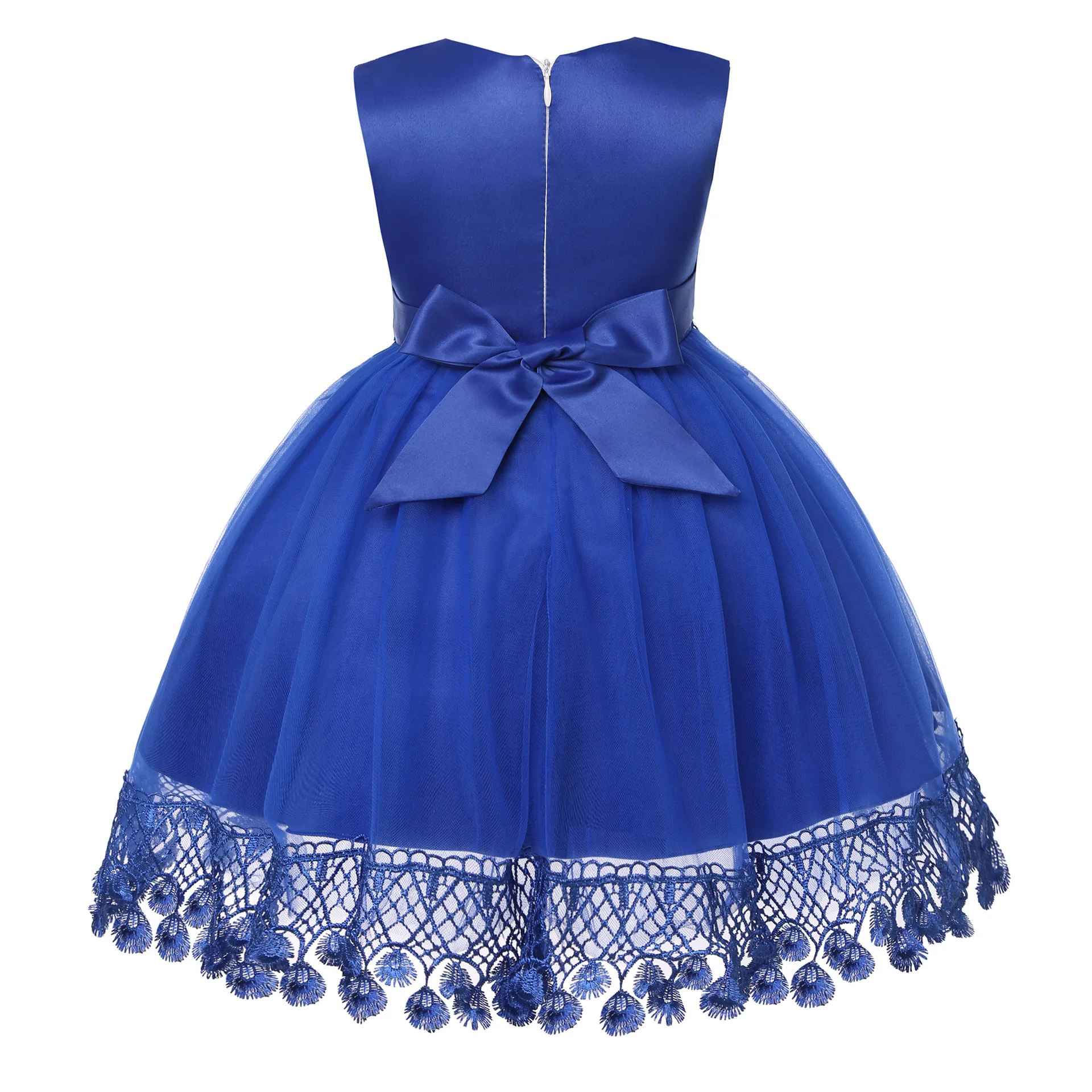 Blue Lace Dress Mesh Clothing O-Neck Sweet Dresses Hot Selling Girls Party Lace Groove Princess Tutu DressTop 1-3Y