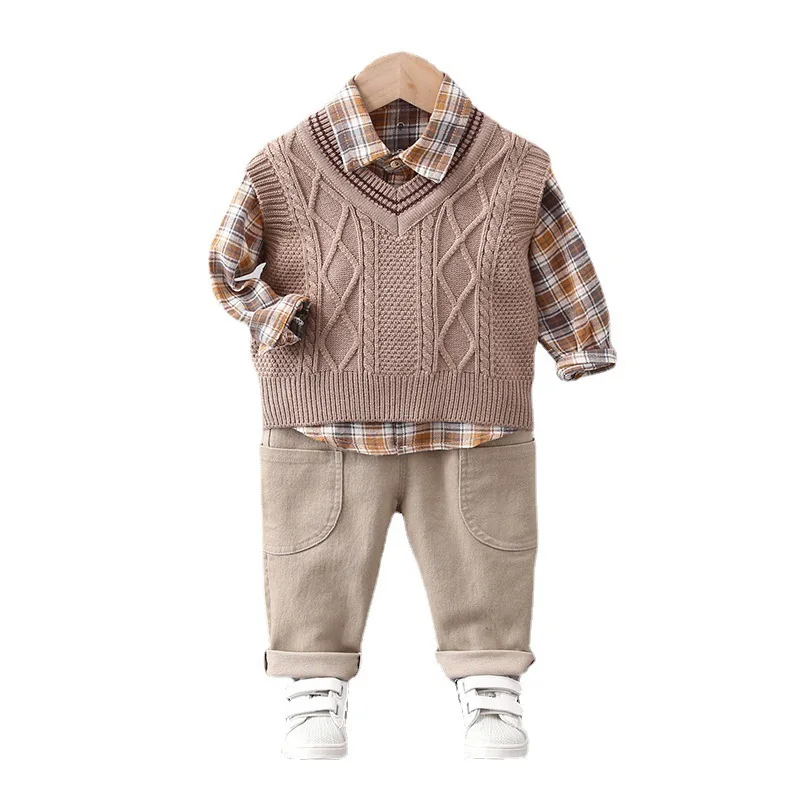 3pcs Mother Kids Boy Sets Children Clothing Spring Autumn Sweater Cotton Tops Pants Child Outfit Trousers Baby Clothes Suits