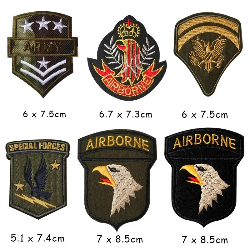 Green Emblem Iron on Patches for Clothing Jeans Jacket Embroidery Star Applique Clothes Sticker Eagle Armband Stripes Badge