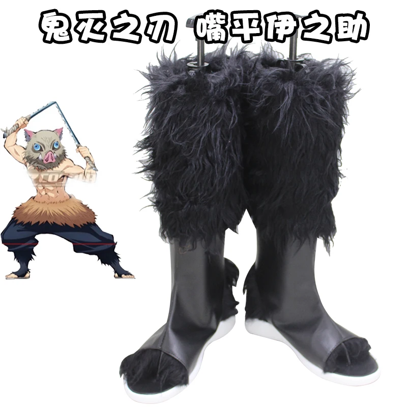 Anime Demon Slayer Hashibira Inosuke Scarpe Cosplay Stivali Maschio Adulto Carnevale di Halloween Stivali neri su misura