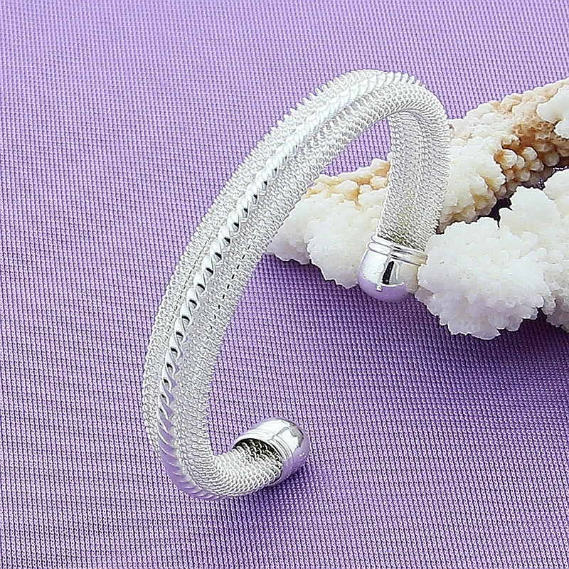 Versatile 925 Sterling Silver Braided Texture Open Bangle Fashion Trendy Jewelry Women Birthday Wedding Party Gift Accessories