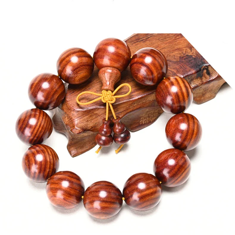 20mm Natural Leaflet Red Sandalwood Bracelet Benmingnian Bracelet for Men and Women Jewelry Rosewood Rosewood Bead