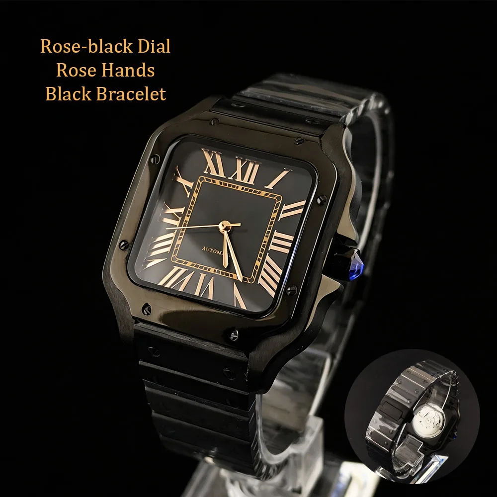 Novo relógio preto 38mm relógio automático de aço inoxidável masculino relógio de alta qualidade logotipo personalizado adequado para relógio de movimento nh35