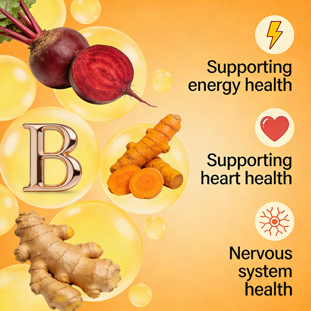 Vitamin B Complex for Men & Women - B1, B2, B3, B5, B6, B7, B9, B12 with Beetroot, Turmeric Root, Energy, Brain & Heart Support