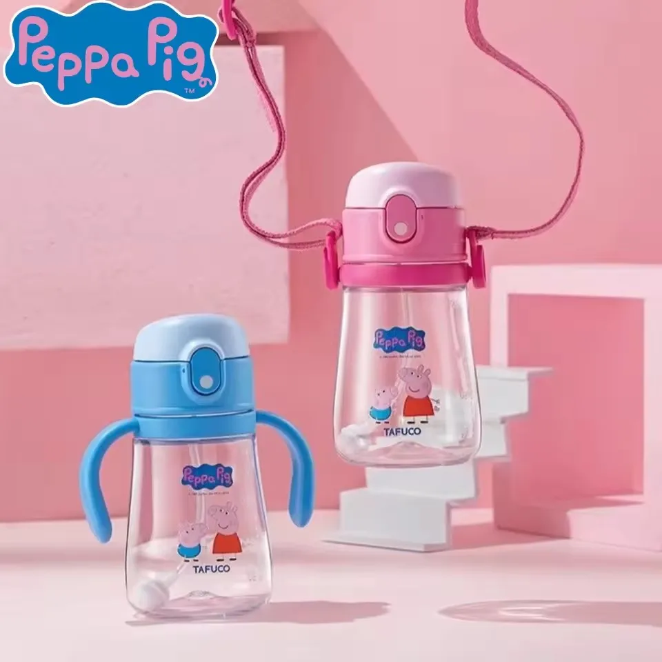 

Peppa Pig Straw Bottles Cups Children's Transparent Portable 380ML Drinking George Pig Anti Drop Water Bottle PC Material Gifts