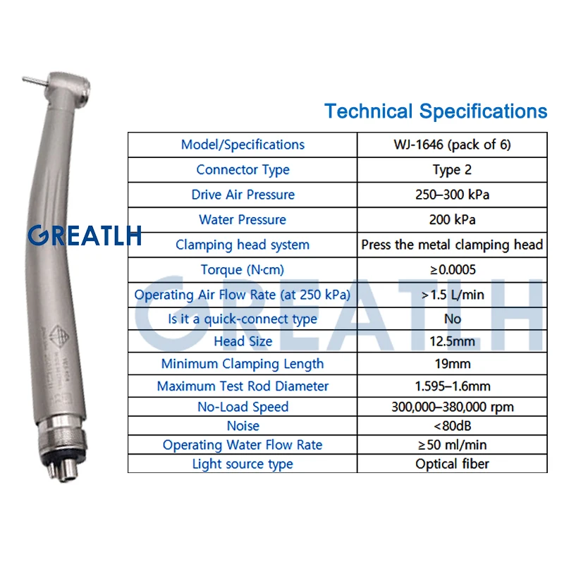 6pcs Dental High Speed LED E-generator Triple Water Spray Handpieces Air Turbine Handpiece Dentist Accessories