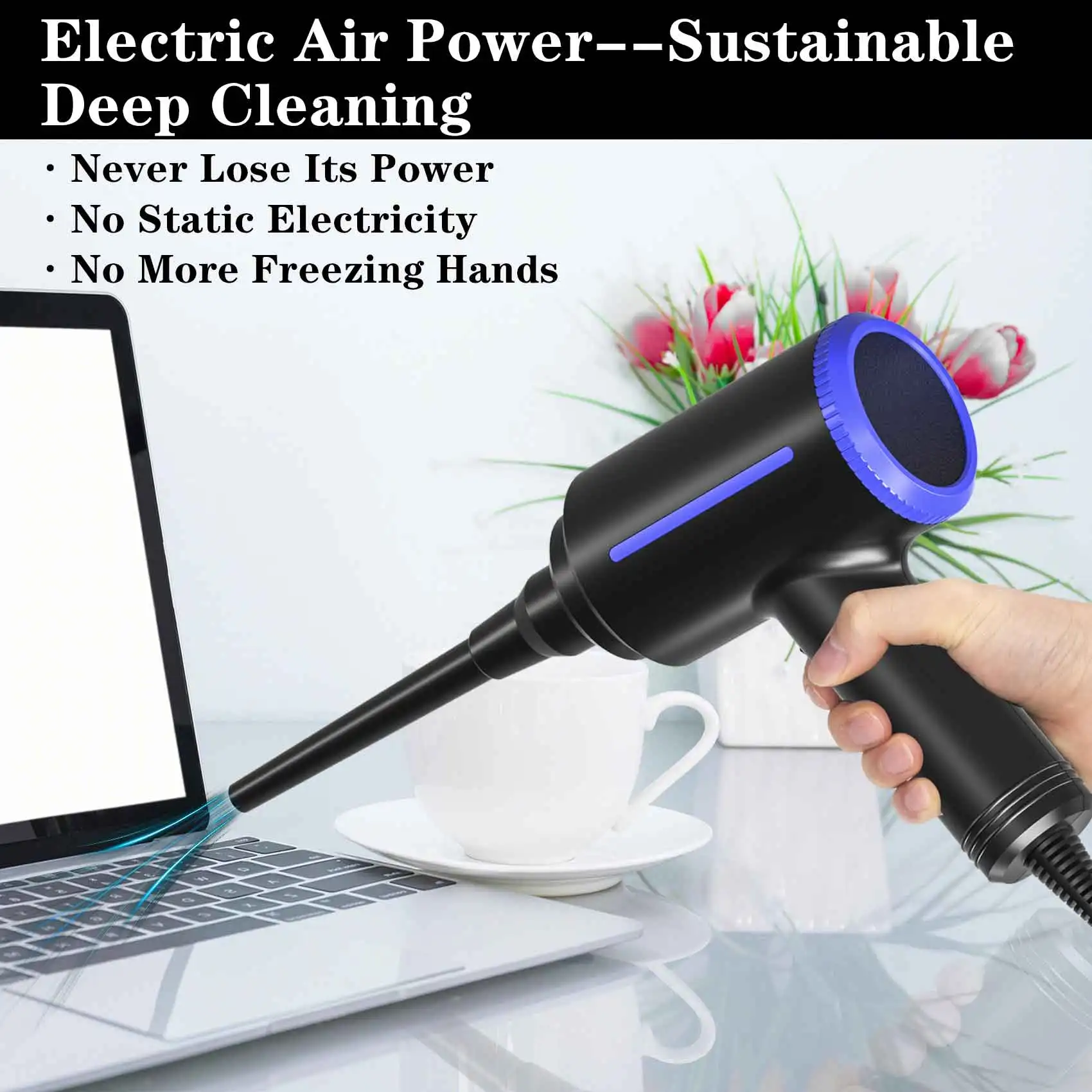 Compressed Air Can Duster 500W Electric Air Duster, Air Blower Replaces Canned Air Spray for PC Computer Keyboard Home Cleaner