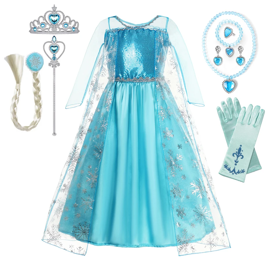 Meisjes Sneeuwkoningin Elsa Kinderkostuums voor meisje 2025, Carnaval Party Prom Gown Robe-spelen Kinderkleding Peuter Prinsessenjurk