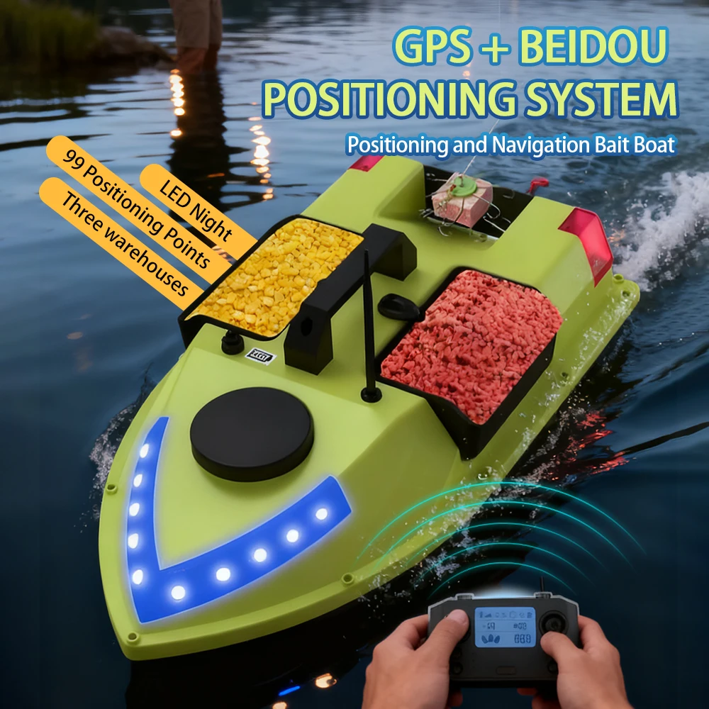 

RC Bait Boat Electric Durable Remote Control Fishing Bait Boat Battery-powered with GPS Rechargeable Bait Boat with LED Light