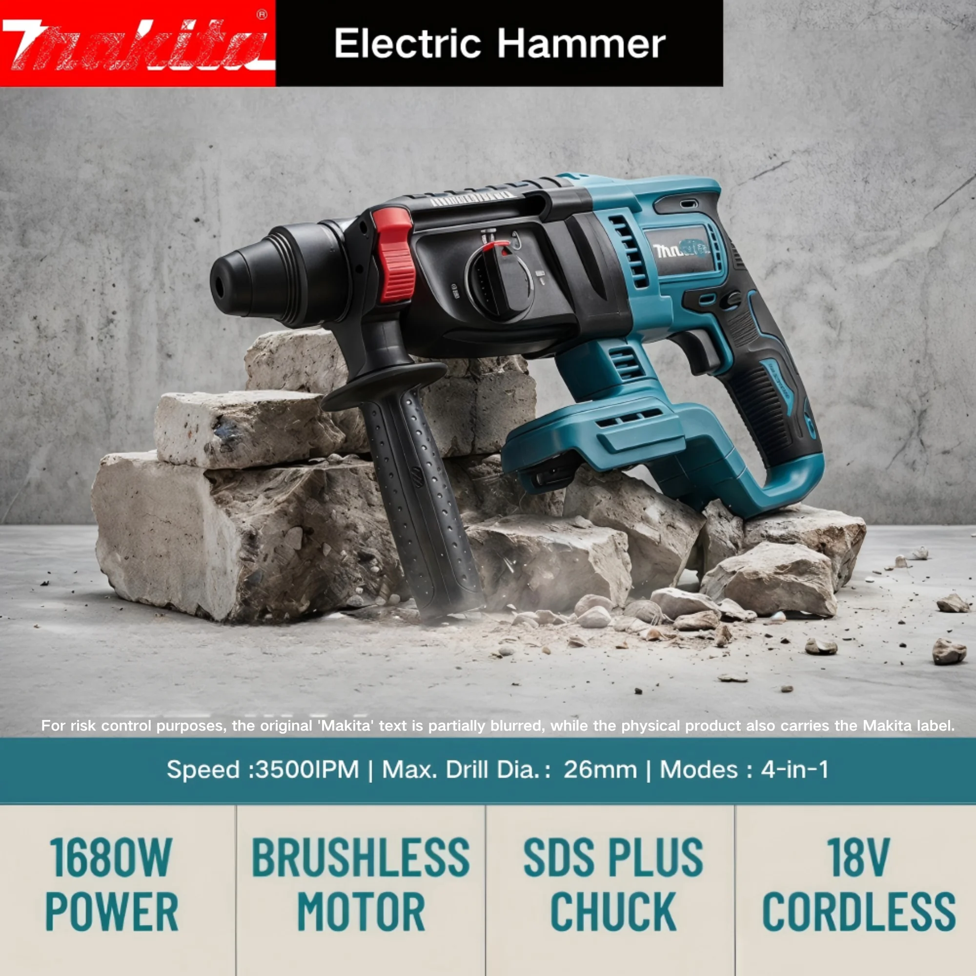 Power Tools Hardware - Martelo Elétrico Sem Fio Makita 26MM,