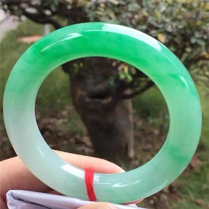 Old Mine Ice , Jadeite , Round Bar, Positive Yang Green, Flower Pattern Jade Bracelet, Girl's Style Ja
