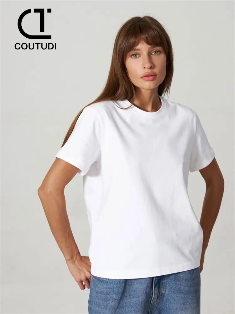 COUTUDI-Oversized Summer T Shirts for Women, Casual Streetwear, Korean Tees, Basic, Solid, Cotton Tops, Young Summer Cotton T