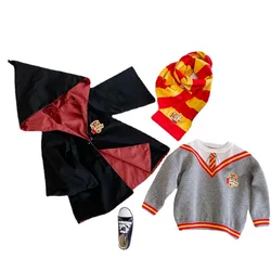 Wizard School Costume Baby Kids Teens Magical Robe Magic College Styles Cloak Witch Hooded Cape with Scarf and Sweater Outfit