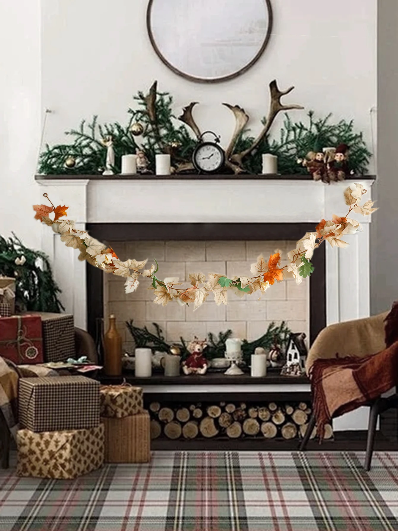 Autumn Decorative Art Wall Hanging Vine With Simulated Maple Leaf Rattan Ornaments for Halloween Wedding Home Decoration Gift