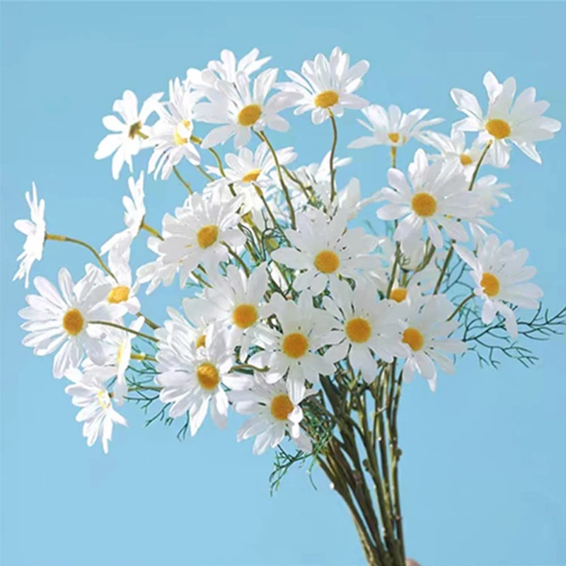 White/Yellow Daisies Artificial Flowers Long Branch Bouquet Family Party Wedding Decoration DIY Bridal Silk Artificial Flower