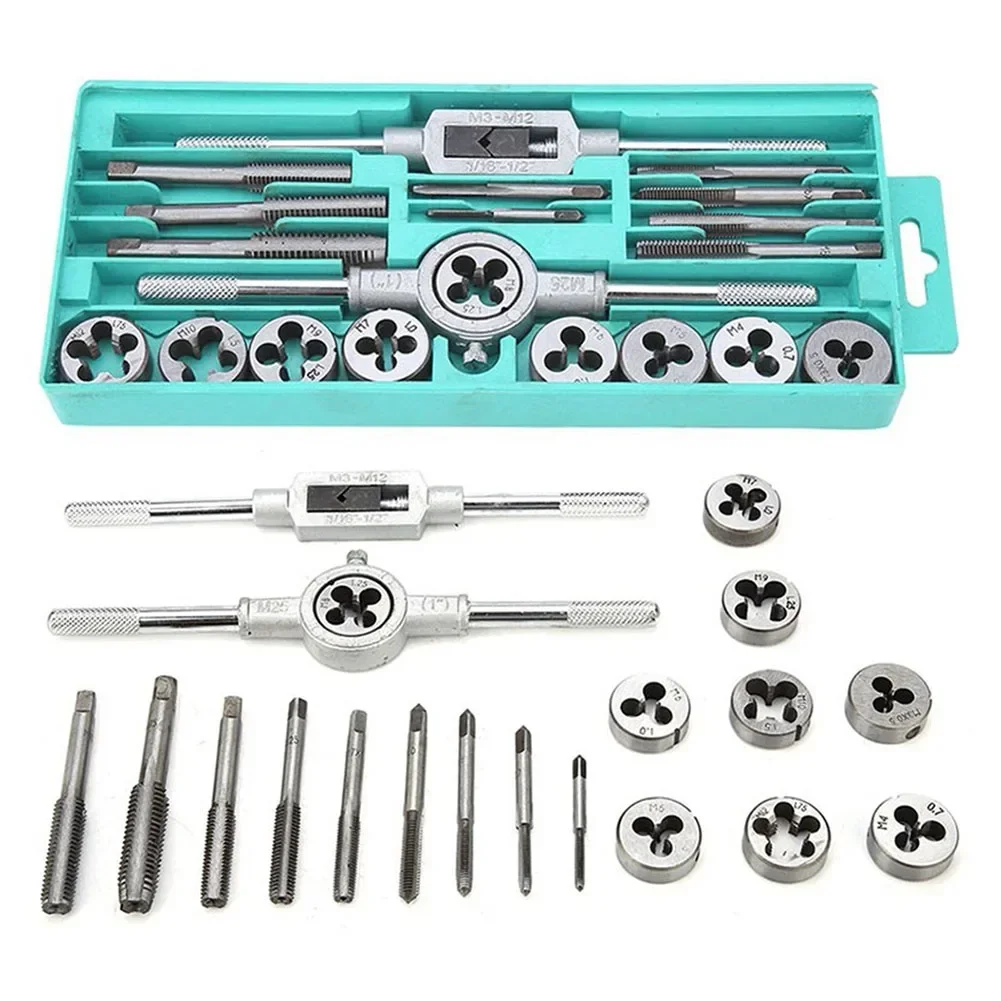 Multifunction Tap and Die Set 12/20Pcs M3-M12 Metric Screw Thread Plugs Hand Screw Taps and Thread Tools Straight Taper Tapping