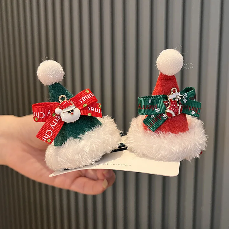 

1pc Christmas Hair Clips Santa Hat Hair Grips Barrettes Hairpins With Christmas Hat Red Party Hair Accessories For Children Gift
