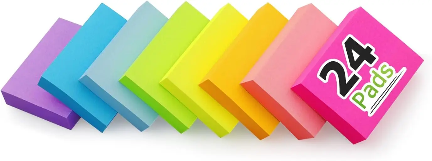

24 Pads Sticky Notes 1.5x2 inch Bright Colors Self-Stick Pads 1920 Sheets for Office School Home