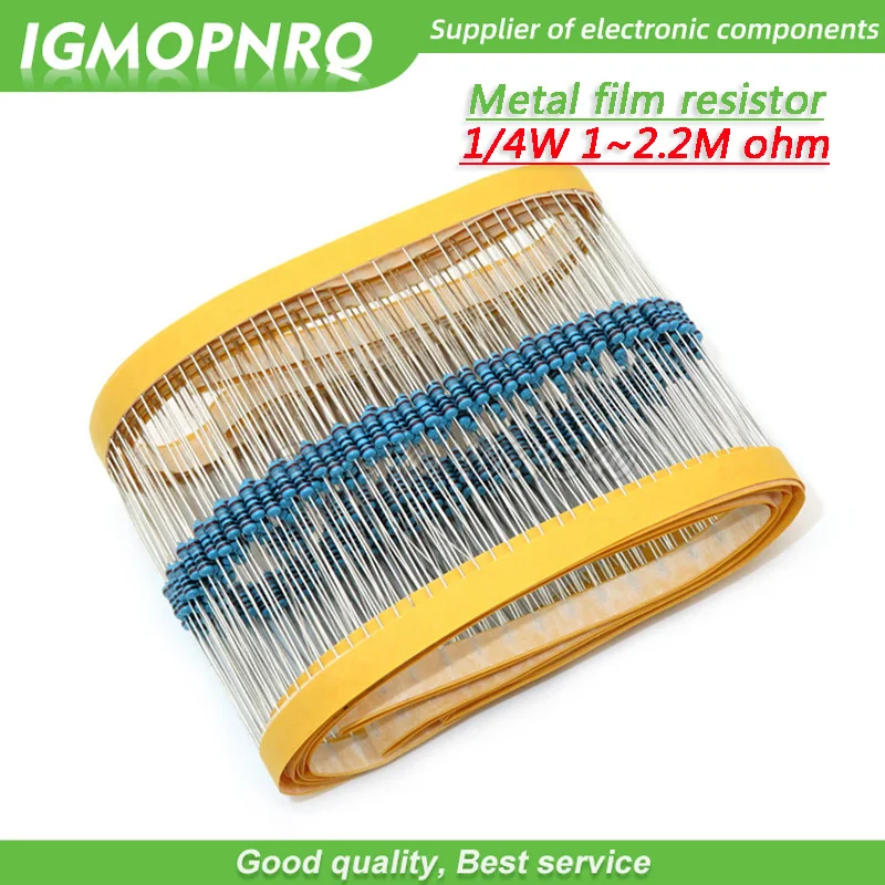 Resistor de película metálica, serie 1/4W 1R ~ 100 M 2,2 100R 220R 1K 1% K 1,5 K 2,2 100 1K5 220 K 10K 22K 47K 4,7 K 2K2 4K7 ohm, 100 unidades