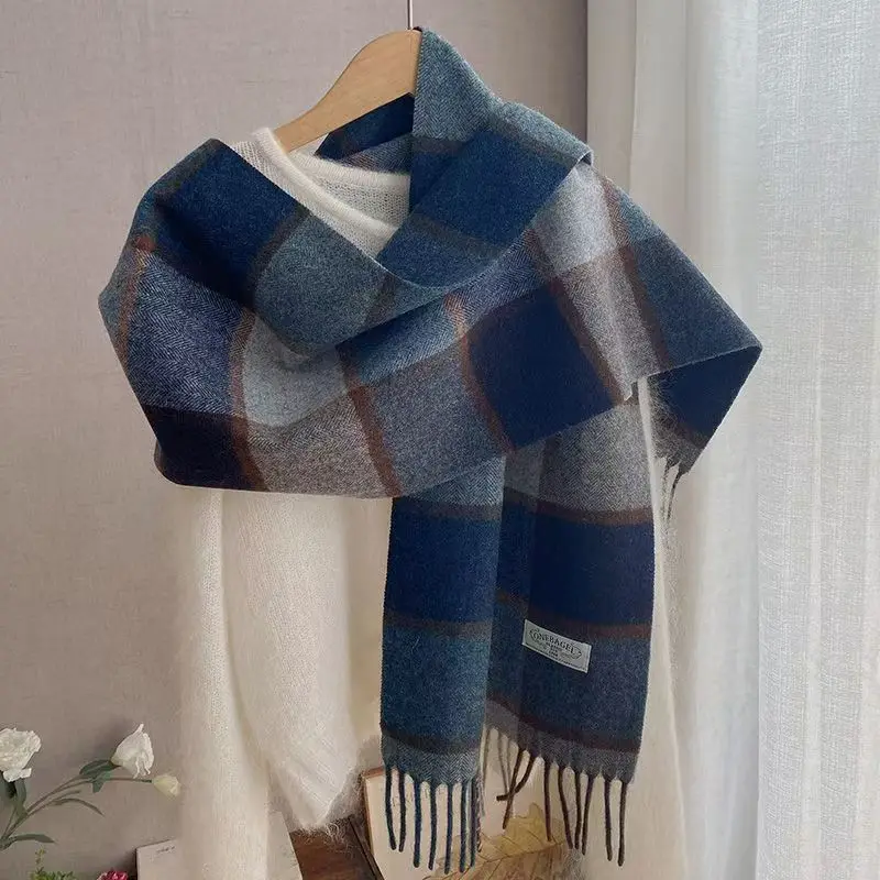 

Женский осенне-зимний новый шерстяной шарф в клетку в стиле ретро, мягкий сохраняющий тепло, высококачественный двусторонний шарф с кисточками