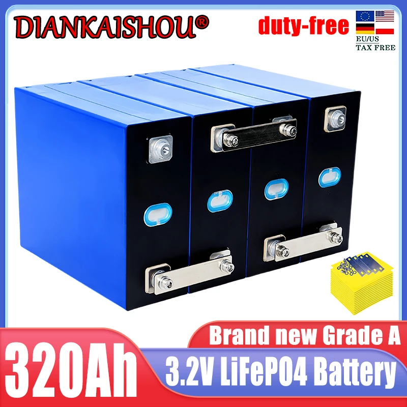 Brand new 3.2V 320Ah Lifepo4 rechargeable battery Grade A DIY 12V 24V 48V RV solar storage golf cart battery pack EU/US TAX-FREE