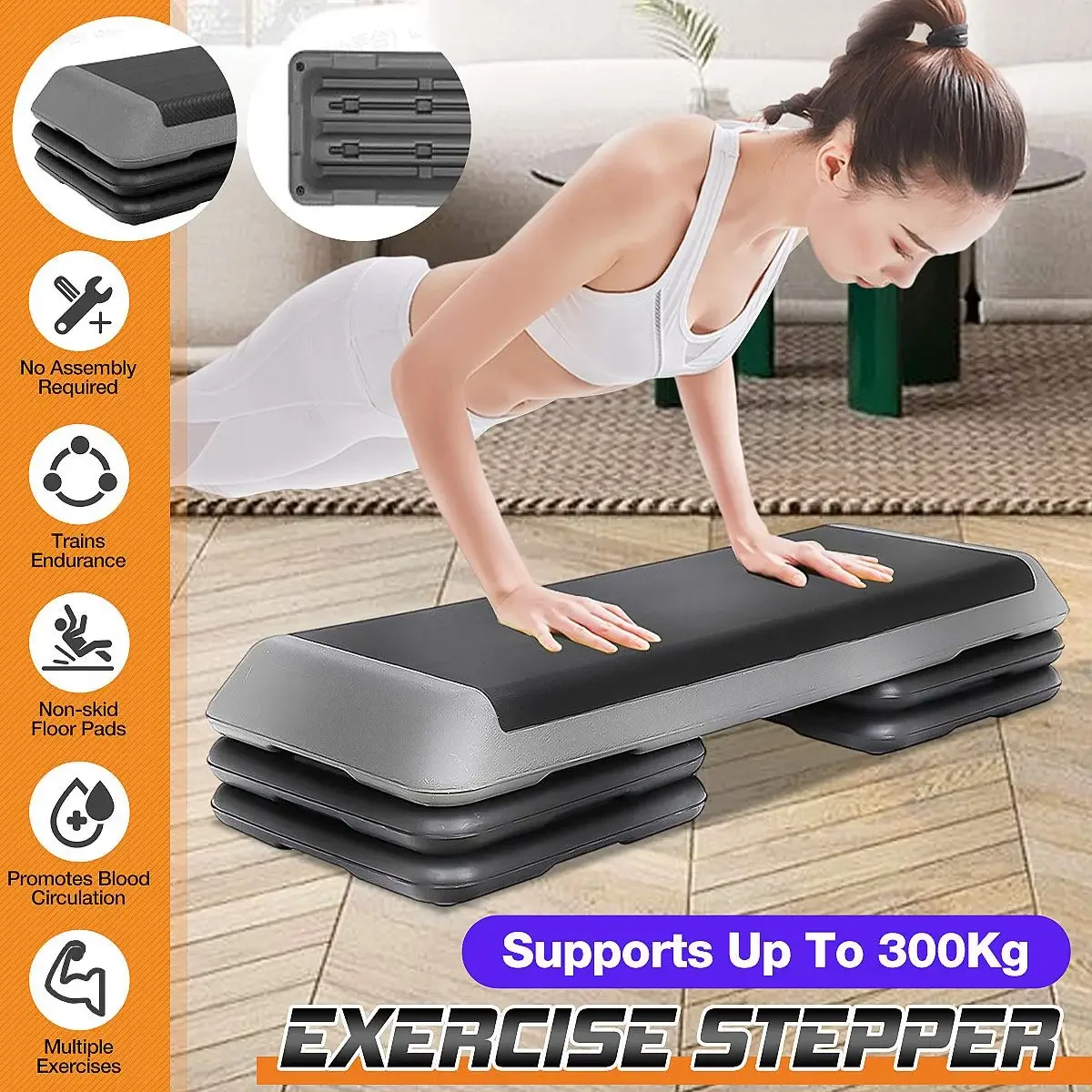 300KG Step Fitness Stepper ลื่นแอโรบิก Steppers กีฬายิมนาสติก 4 Risers ปรับ Cardio โยคะเหยียบอุปกรณ์การออกกําลังกาย