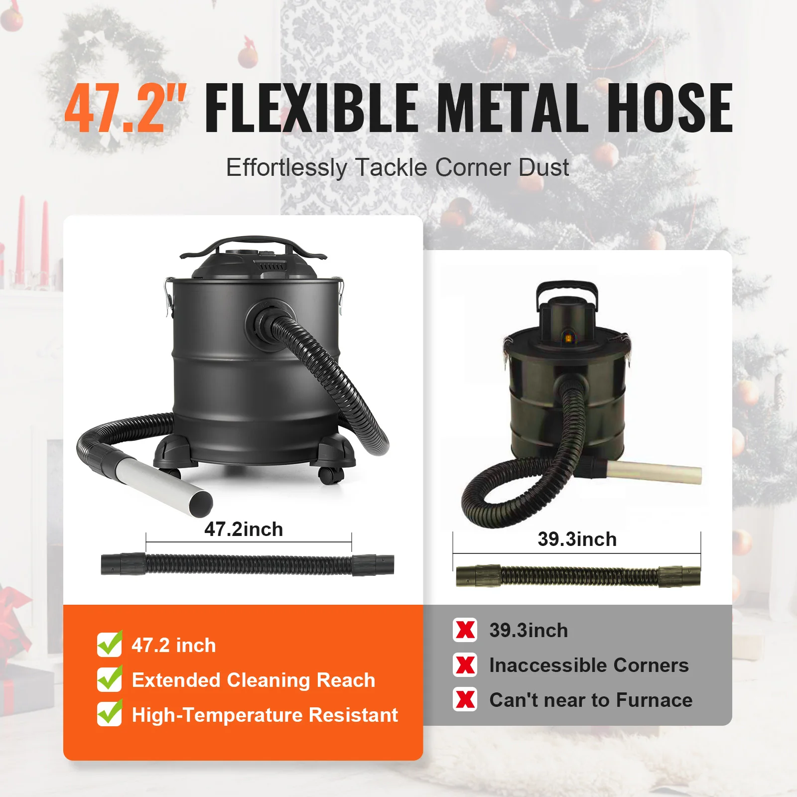 SucceBuy Ash Vacuum Cleaner Powerful Suction Fireplace Vacuum with Reverse Suction Power Cable 10 Kpa Max. Vacuum for Fireplaces