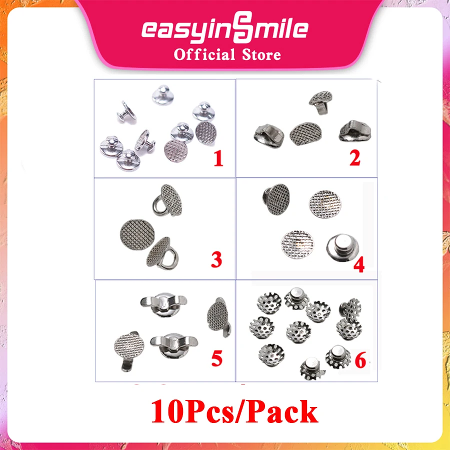 10Pcs EASYINSMILE Dental Orthodontic Lingual Buttons Bondable Round MIM Mesh Base For Ortho Brackets Braces Dentist Materials