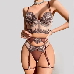 Toucheart Sexy Thin Bra Set For Women Embroidered See-Through Mesh Lace Patchwork Push-Up Sexy Contrast Color Underwear New Suit