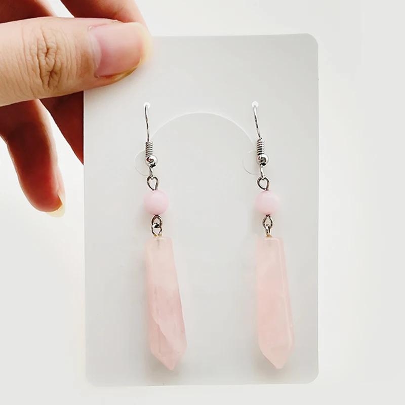 Elegant Rose Quartz Dangle Earrings For Women Handmade Stainless Steel Jewelry Pink Crystal Long Statement Earings Wedding Gift