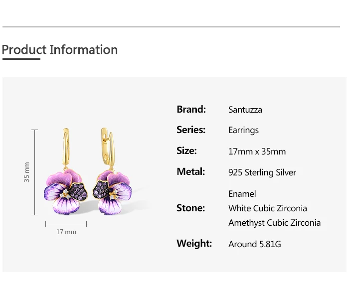 SANTUZZA Ohrringe aus reinem 925er Sterlingsilber für Damen, funkelnde rosa und violette Pfingstrosen-Emaille-Blumen, eleganter, edler Schmuck. – Detail 2