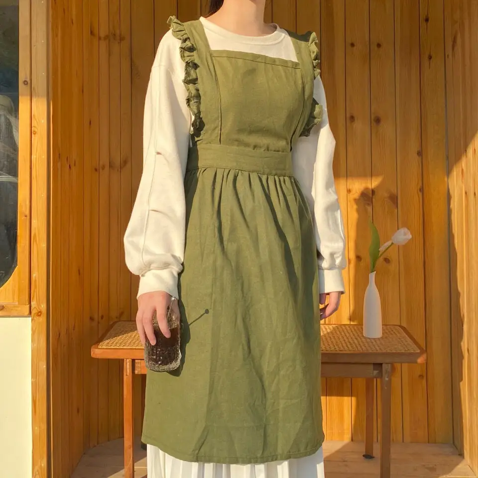 

Льняной передник, однотонный, с принтом листьев лотоса