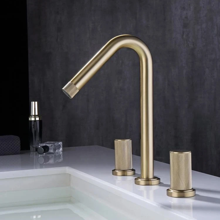 

Luxury Brushed Gold Brass Bathroom sink faucet Top Quality Gold washbowl faucet Hot cold water 3 holes 2 handles hand basin Tap