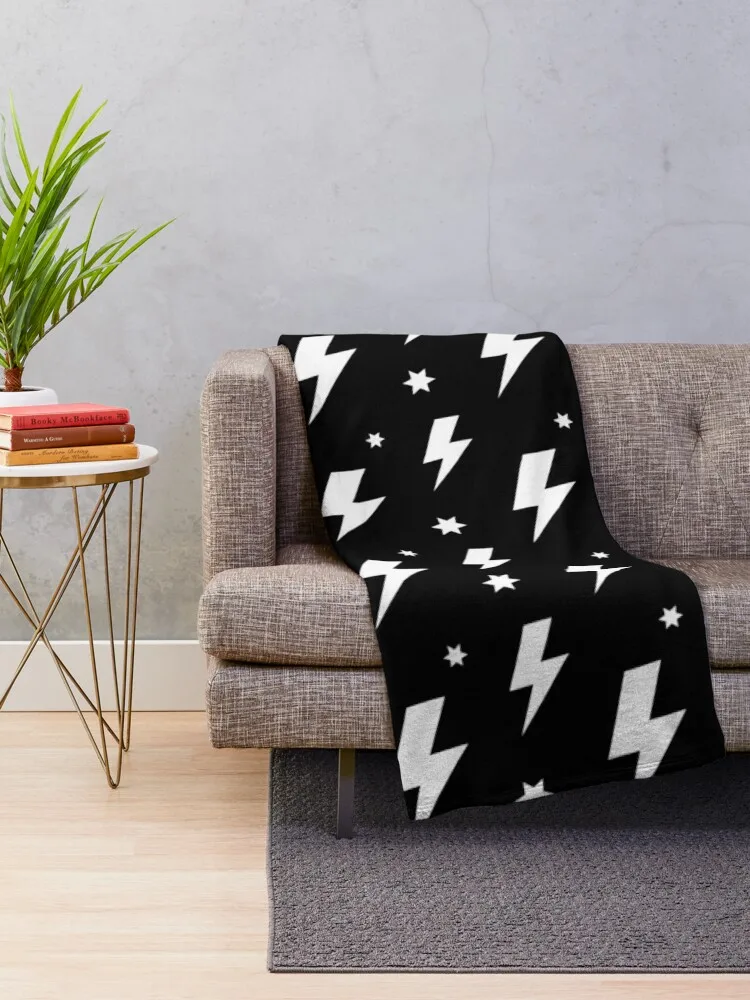 Lightning Bolt Pattern (white/black) Throw Blanket Hair anime Blankets