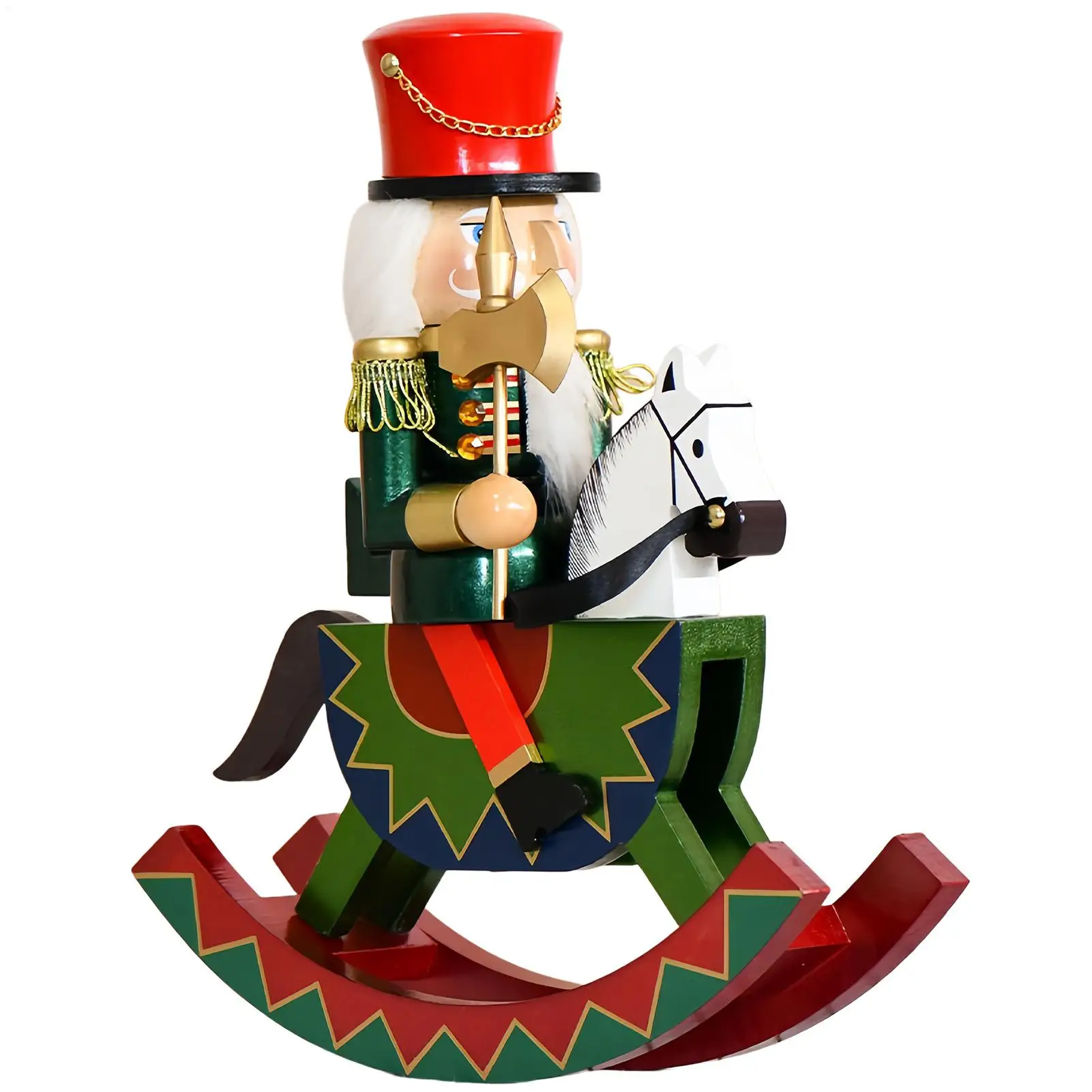 Christmas Nutcracker Ornaments Vintage Festival Decoration Sculpture Wooden Nutcracker On Rocking Horse Figurine for Living Room