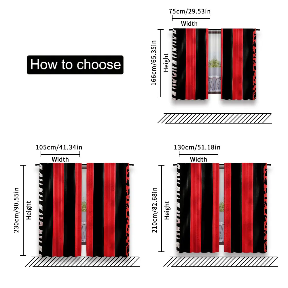 2Pcs Vibrant Red And Black Zebra Printed Curtains Suitable For Bedroom Bathroom Living Room Dining Room Study Room Office A