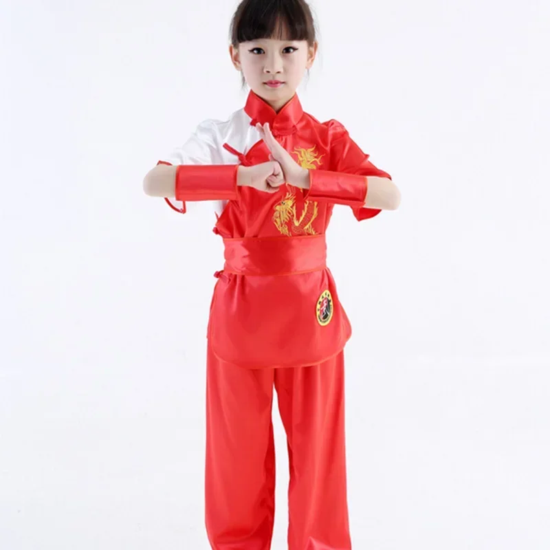 Vestito ragazze ragazzi spettacolo teatrale Costume Set bambini cinese tradizionale Wushu abbigliamento per bambini arti marziali uniforme Kung Fu