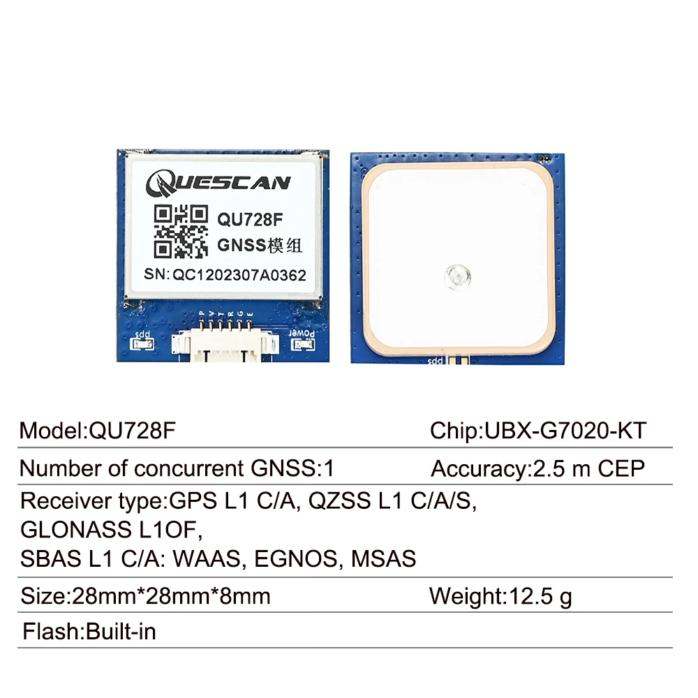 QUESCAN QU728F GPS Module NEO-7N GPS Recevier NMEA Module for Arduino GPS QZSS SBAS GLONASS 1-10Hz